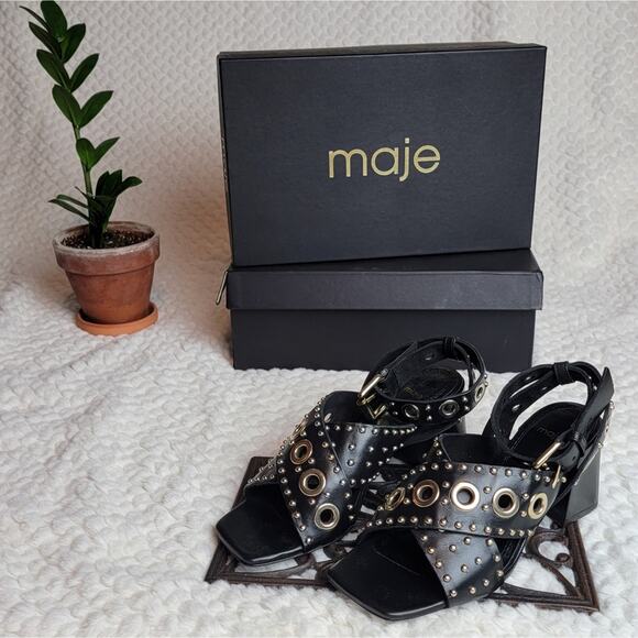 NIB Maje Ferma Eyelet Sandals in Black, Sz 36 / US 5-5.5 - Picture 1 of 13